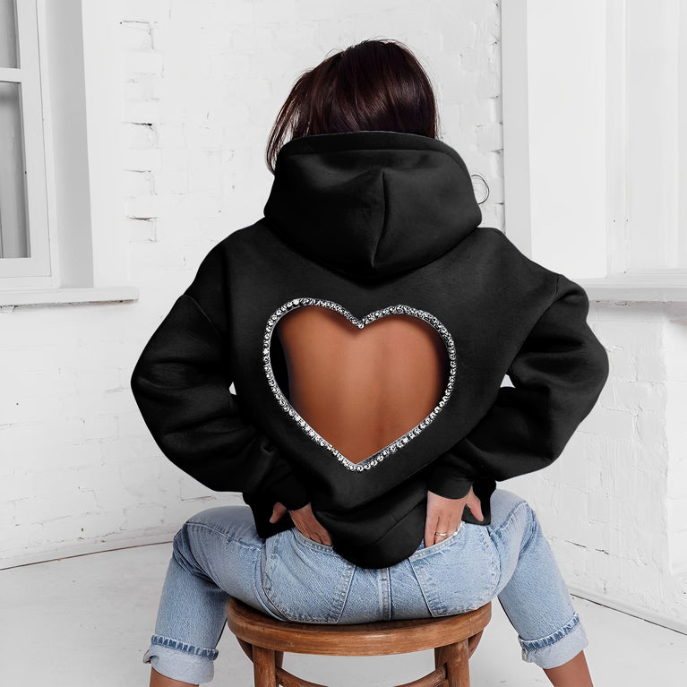 CM.YAYA Fashion DamenDiamonds Splicing Hooded Sweatshirt