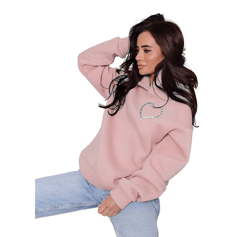 CM.YAYA Fashion DamenDiamonds Splicing Hooded Sweatshirt