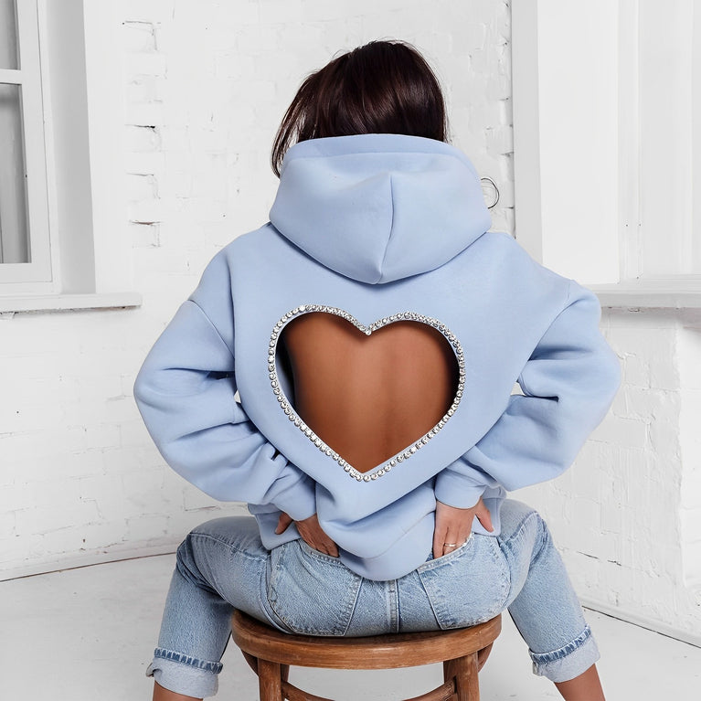 CM.YAYA Fashion DamenDiamonds Splicing Hooded Sweatshirt