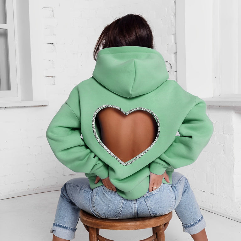 CM.YAYA Fashion DamenDiamonds Splicing Hooded Sweatshirt