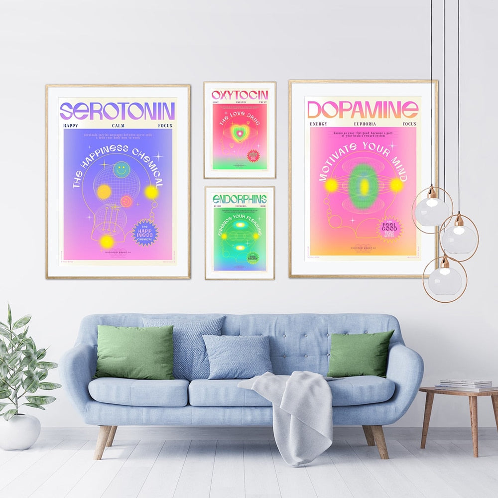 Spirituelles Aura Poster Serotonin Dopamin Oxytocin Endorphine Druck Abstraktes Leinwandbild Minimalistisches Wandbild Wohnkultur