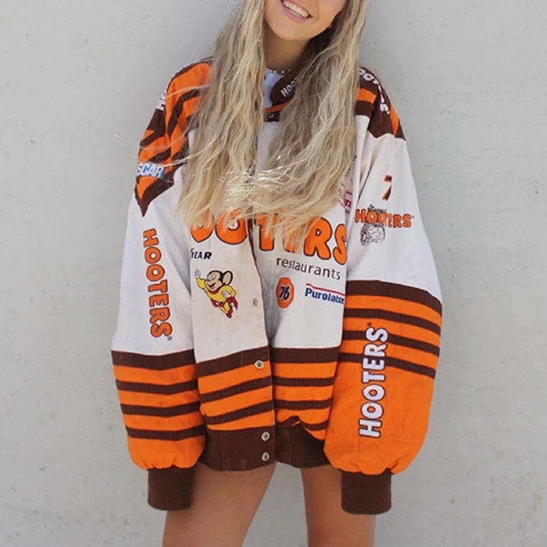 Übergroße bedruckte Damen Jacke in Baseball Streetstyle