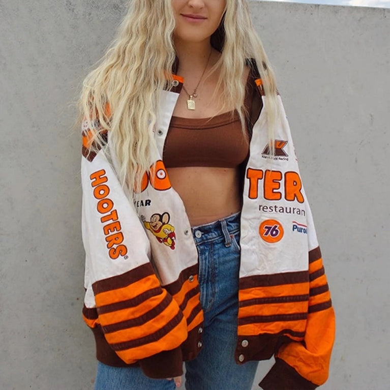 Übergroße bedruckte Damen Jacke in Baseball Streetstyle