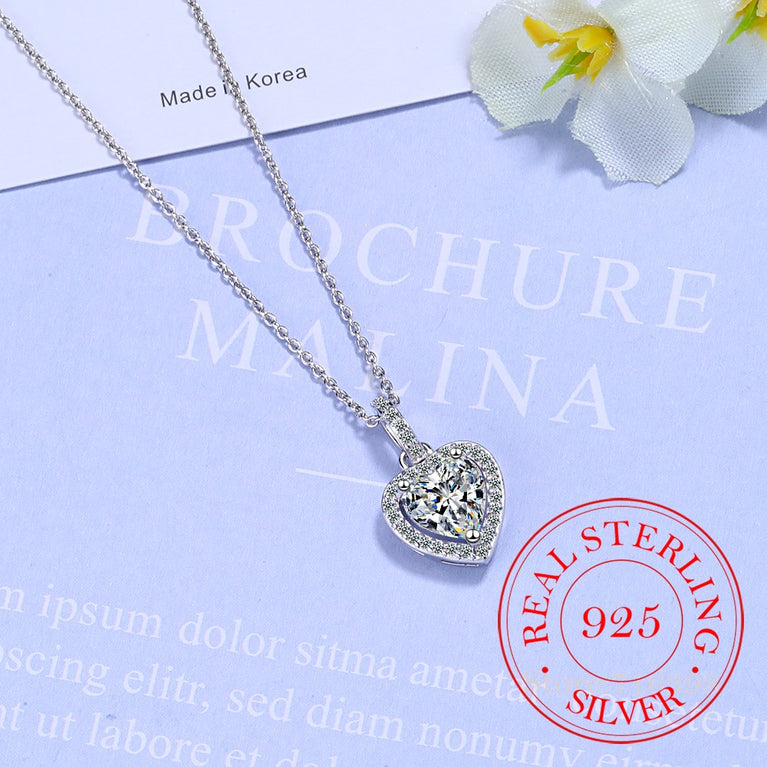 Top-Qualität 925 Sterling Silber Forever Love Heart Big Single Anhänger mit Halskette Zierlicher Schmuck für Frauen Lady Valentine
