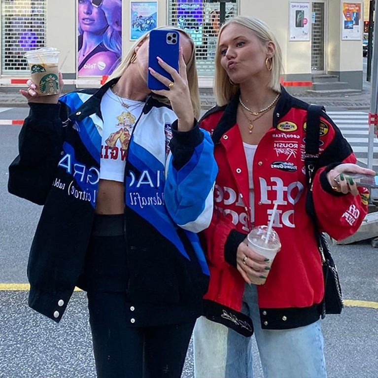 Übergroße bedruckte Damen Jacke in Baseball Streetstyle