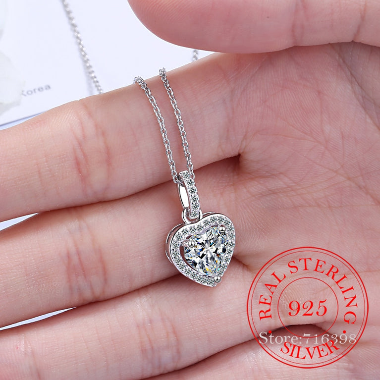 Top-Qualität 925 Sterling Silber Forever Love Heart Big Single Anhänger mit Halskette Zierlicher Schmuck für Frauen Lady Valentine