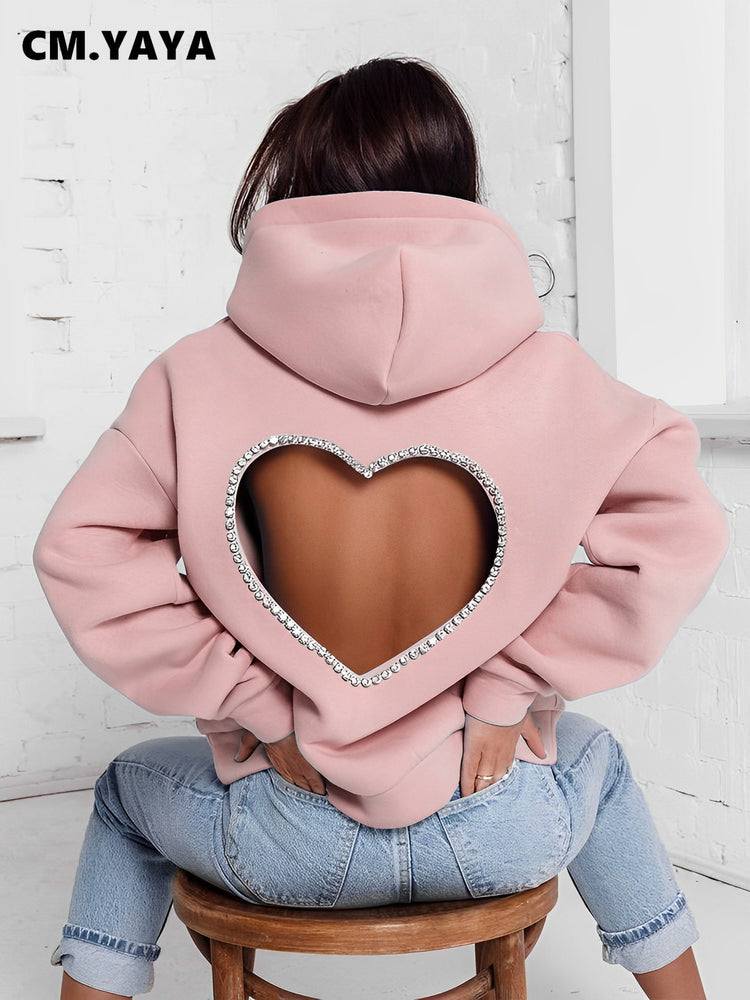 CM.YAYA Fashion DamenDiamonds Splicing Hooded Sweatshirt