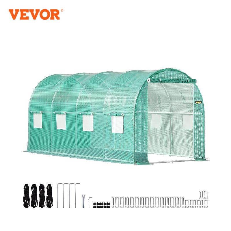 VEVOR Walk-in-Tunnel-Gewächshaus Verzinkter Rahmen & Wasserdichte Abdeckung 15x7x7/10x7x7/20x10x7/12x7x7 ft Gewächshäuser & Frühbeete