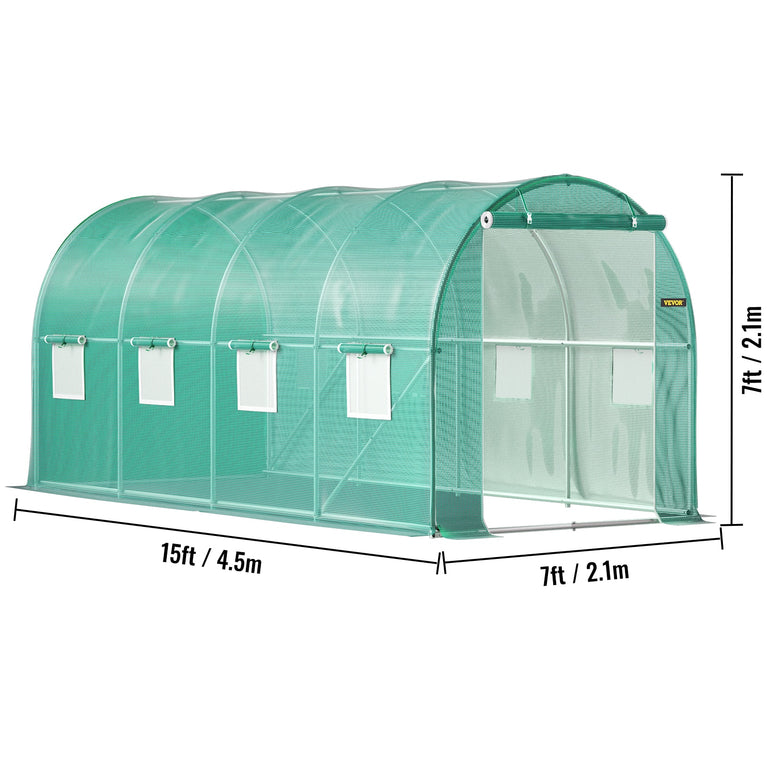 VEVOR Walk-in-Tunnel-Gewächshaus Verzinkter Rahmen & Wasserdichte Abdeckung 15x7x7/10x7x7/20x10x7/12x7x7 ft Gewächshäuser & Frühbeete