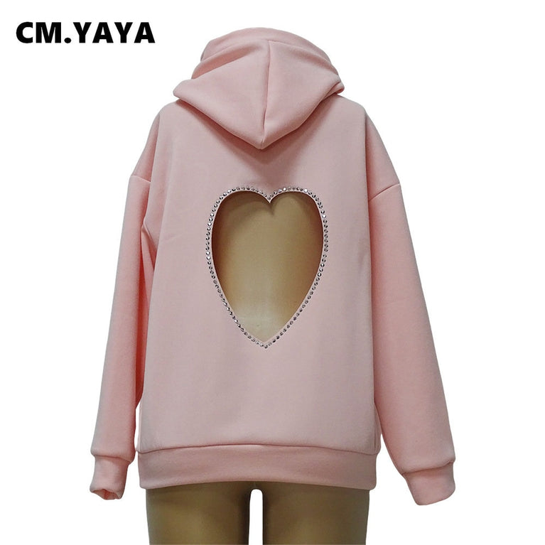 CM.YAYA Fashion DamenDiamonds Splicing  Hooded Sweatshirt