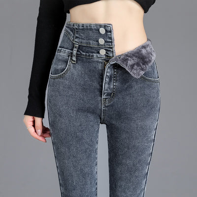 High-quality Winter Damen Skinny Jeans mit Fleece Fütterung