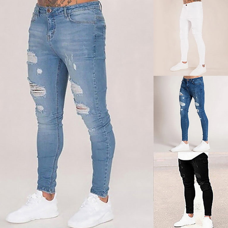 Solide Zerrissene Denim Jeanshose für Herren