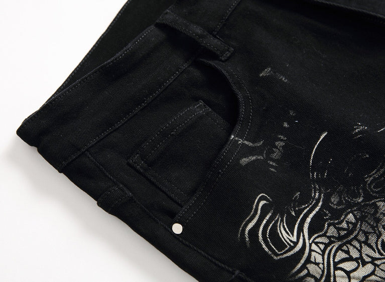 Schwarze Herren Jeans mit Drachenmotiv