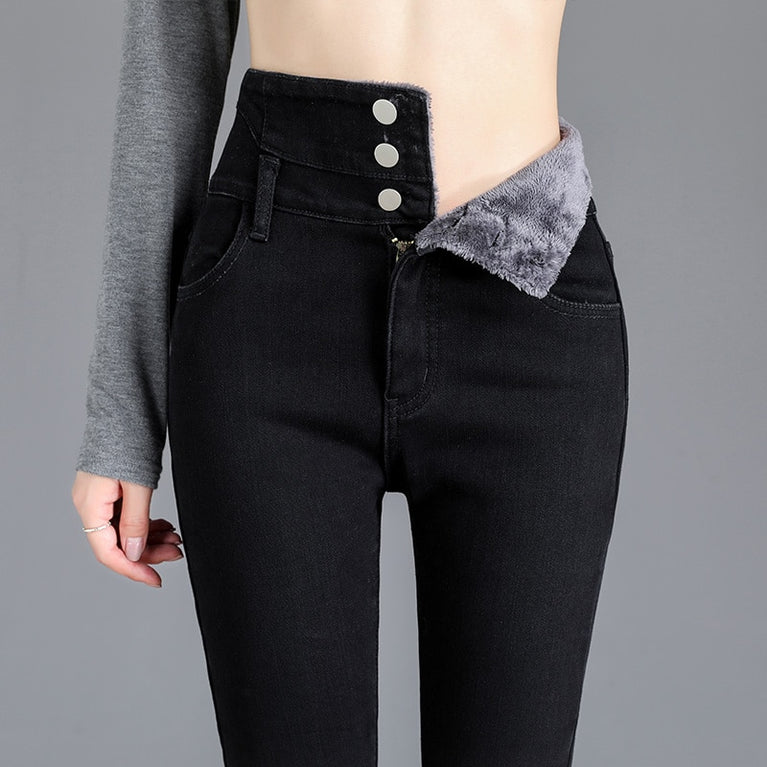 High-quality Winter Damen Skinny Jeans mit Fleece Fütterung