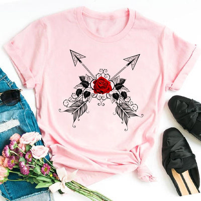 Rote Rosen T-Shirt für Damen