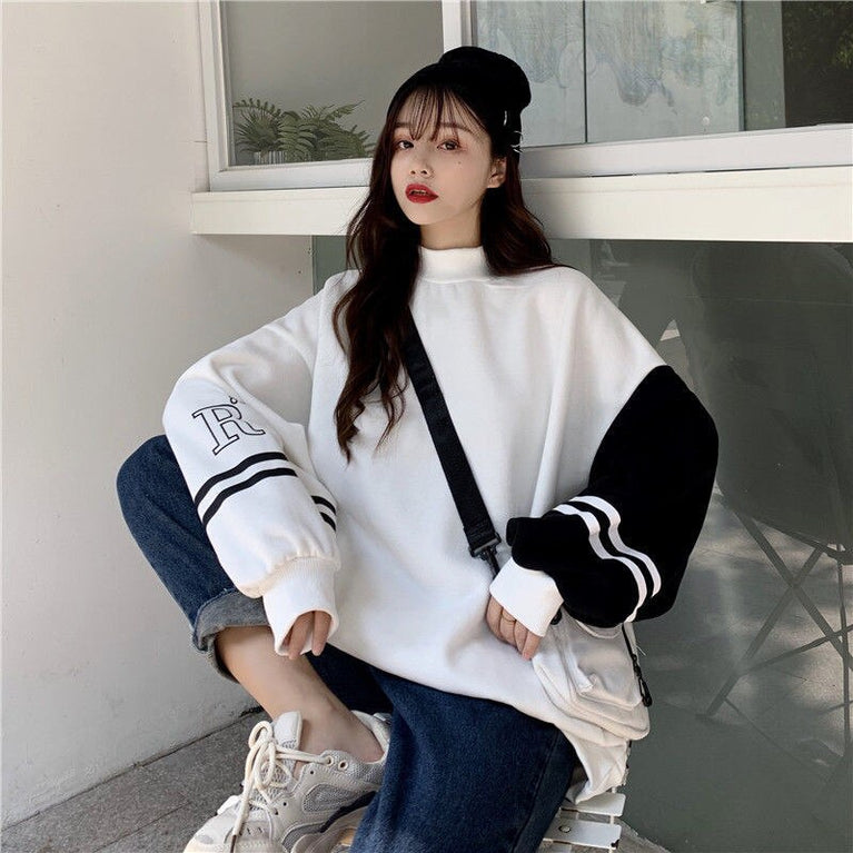 Harajuku Japan Koreanische Lose Tops Weiblich Rot Blau Lässig Grün Lose Sweatshirt Frühling Langarm Hoodie Mädchen Hoodie Streetwear