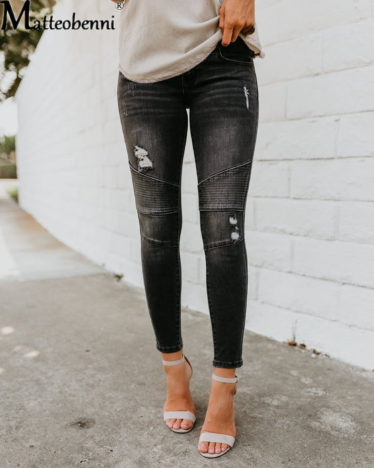 Fashion Mid Waist Skinny Jeans