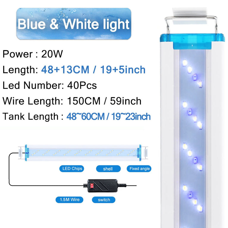 Super Slim LED Aquariumbeleuchtung Wasserpflanzenlicht 18-75CM Erweiterbare wasserdichte Clip-On-Lampe für Aquarien 90-260V