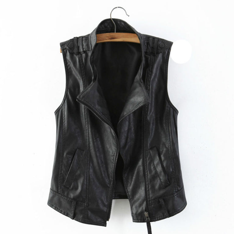 Damen Kunstlederweste in Biker Stil