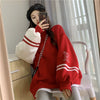 Harajuku Japan Koreanische Lose Tops Weiblich Rot Blau Lässig Grün Lose Sweatshirt Frühling Langarm Hoodie Mädchen Hoodie Streetwear
