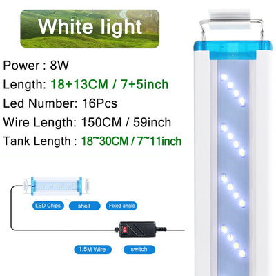 Super Slim LED Aquariumbeleuchtung Wasserpflanzenlicht 18-75CM Erweiterbare wasserdichte Clip-On-Lampe für Aquarien 90-260V