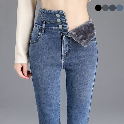 High-quality Winter Damen Skinny Jeans mit Fleece Fütterung