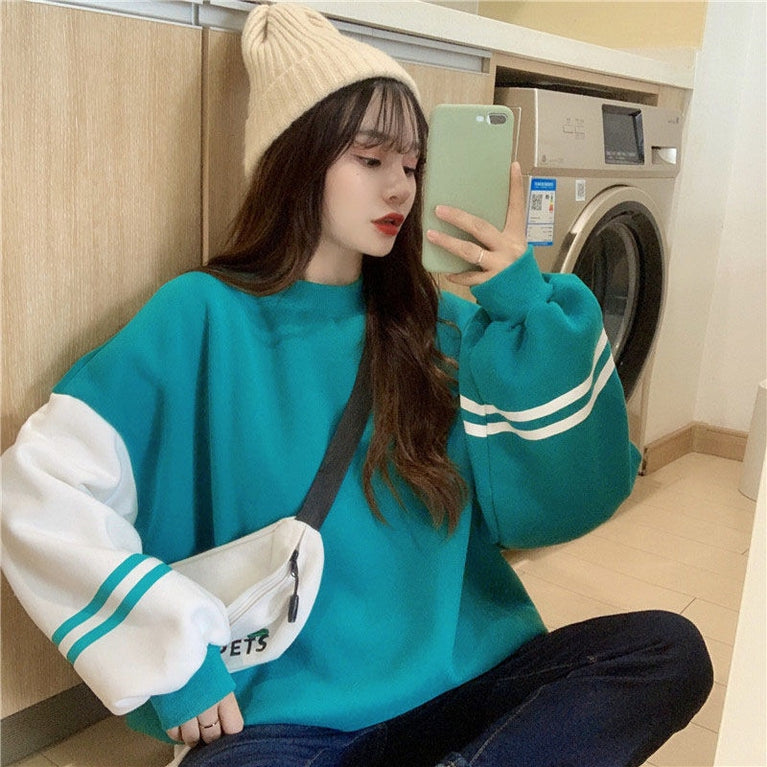 Harajuku Japan Koreanische Lose Tops Weiblich Rot Blau Lässig Grün Lose Sweatshirt Frühling Langarm Hoodie Mädchen Hoodie Streetwear