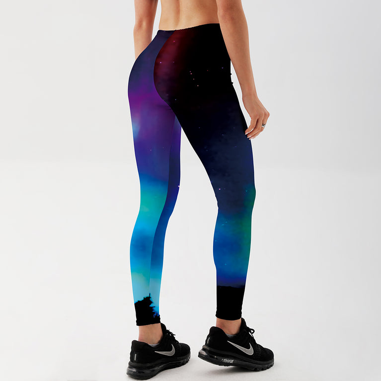 Galaxy Blue Star Mysterious Damen Leggings mit Farbverlauf Digital bedruckt mit  Push-Up Effekt