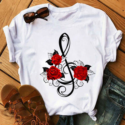 Rote Rosen T-Shirt für Damen