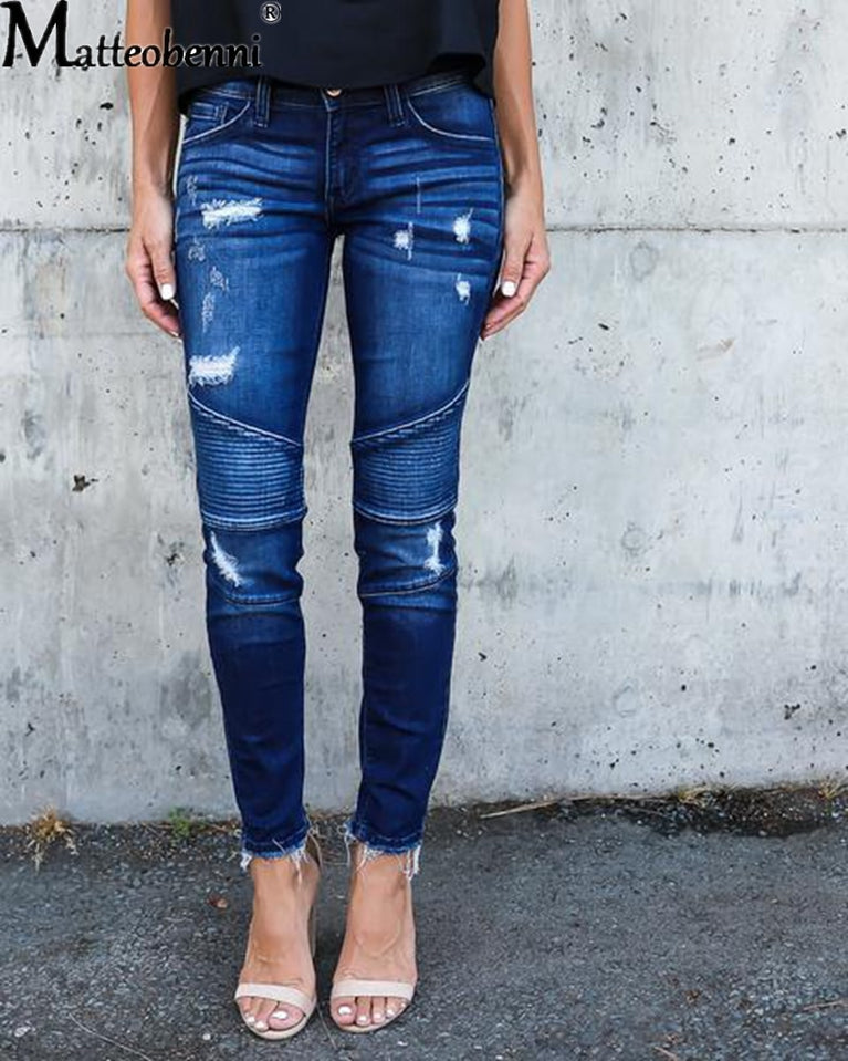 Fashion Mid Waist Skinny Jeans