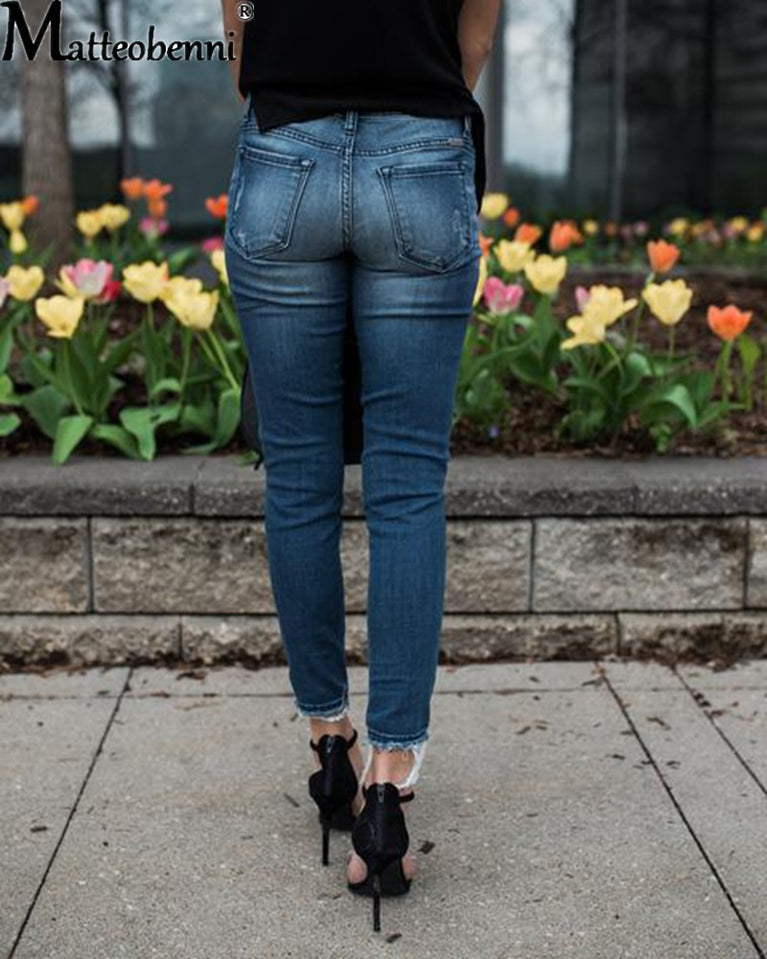 Fashion Mid Waist Skinny Jeans