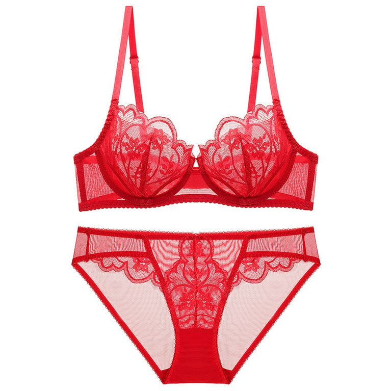 CINOON Sexy Blütenblattform, ultradünnes Cup-BH-Set, Push-up-DessousSet