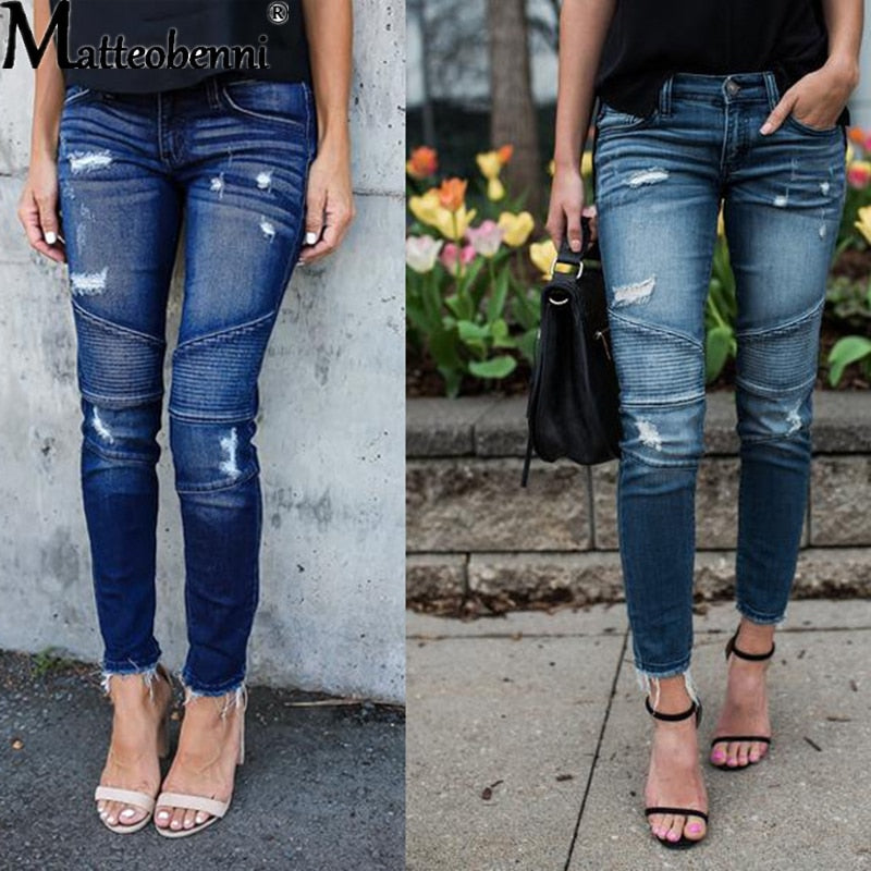 Fashion Mid Waist Skinny Jeans