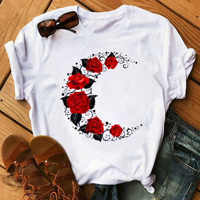 Rote Rosen T-Shirt für Damen