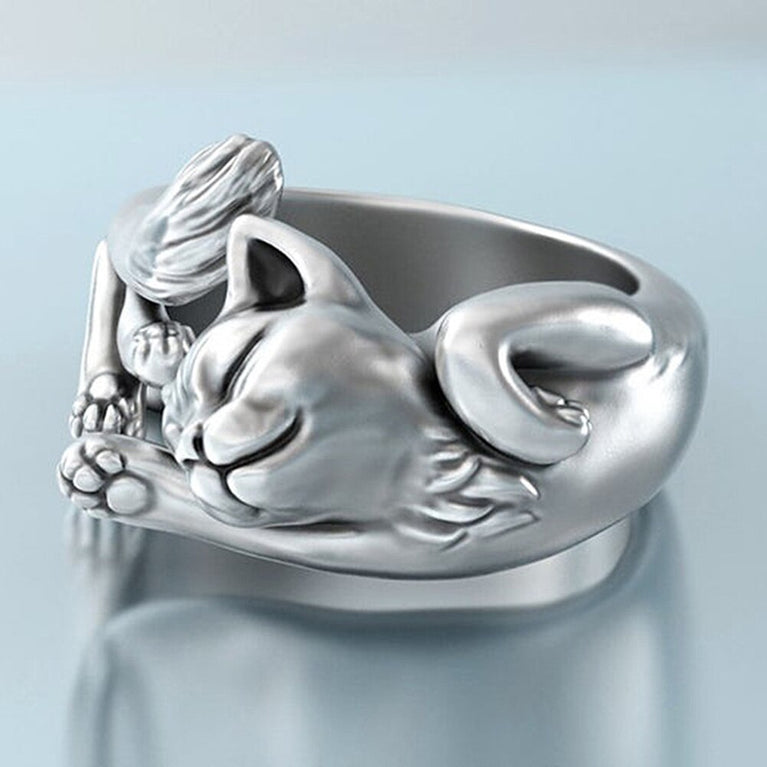 Vintage Unisex schlafende Katze Ring