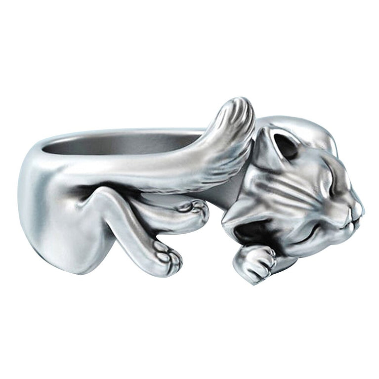 Vintage Unisex schlafende Katze Ring