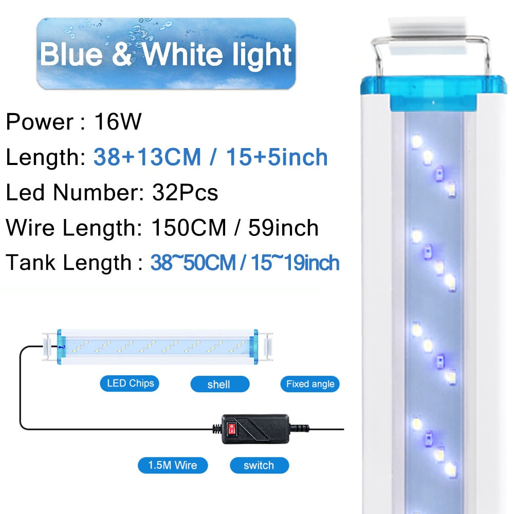 Super Slim LED Aquariumbeleuchtung Wasserpflanzenlicht 18-75CM Erweiterbare wasserdichte Clip-On-Lampe für Aquarien 90-260V