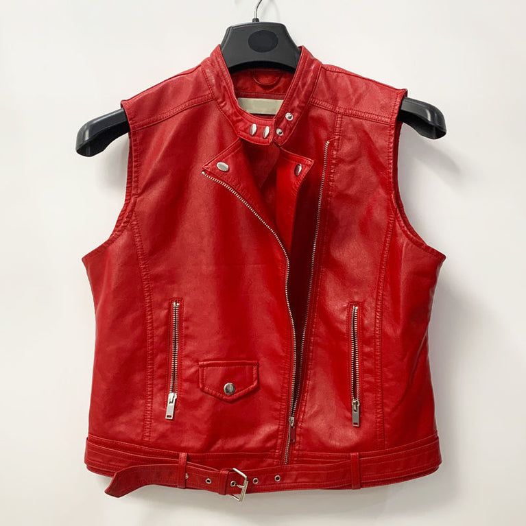 Damen Kunstlederweste in Biker Stil