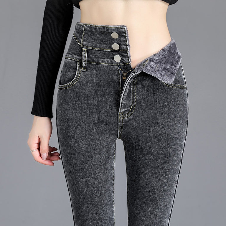 High-quality Winter Damen Skinny Jeans mit Fleece Fütterung