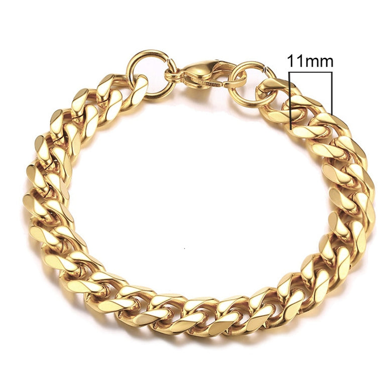 Inisex Vnox Simple 3-11mm Edelstahl Curb Cuban Link Chain Armbänder