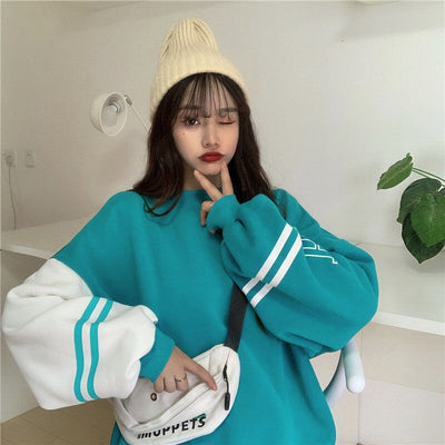 Harajuku Japan Koreanische Lose Tops Weiblich Rot Blau Lässig Grün Lose Sweatshirt Frühling Langarm Hoodie Mädchen Hoodie Streetwear