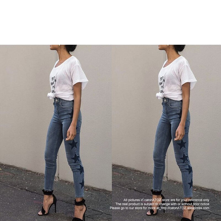 catonATOZ 2142 Mom Jeans Neue Damen Vintage Star Stickerei Jeans Stretch Denim Hose Damen Skinny Hose für Damen