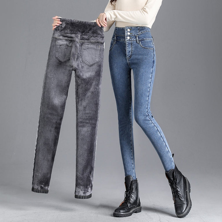 High-quality Winter Damen Skinny Jeans mit Fleece Fütterung