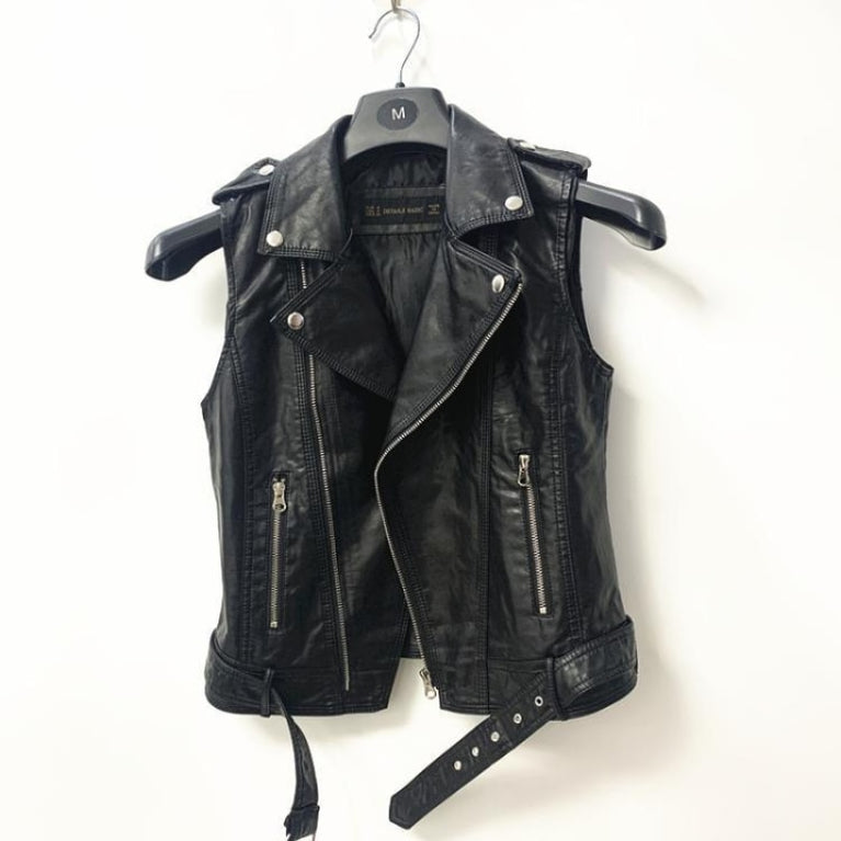 Damen Kunstlederweste in Biker Stil