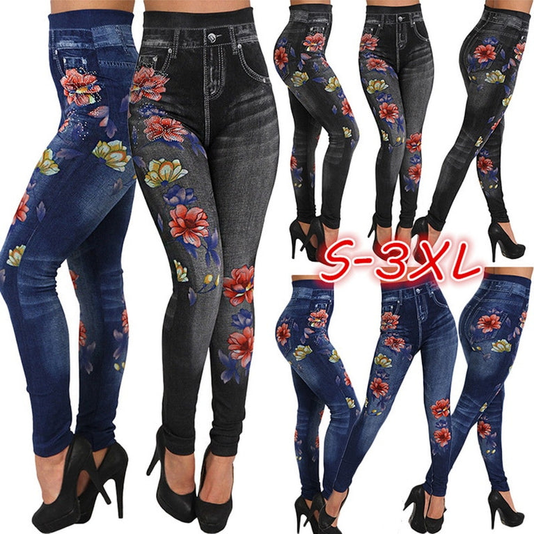 Blumendruck Denim Jeans Leggings für Damen