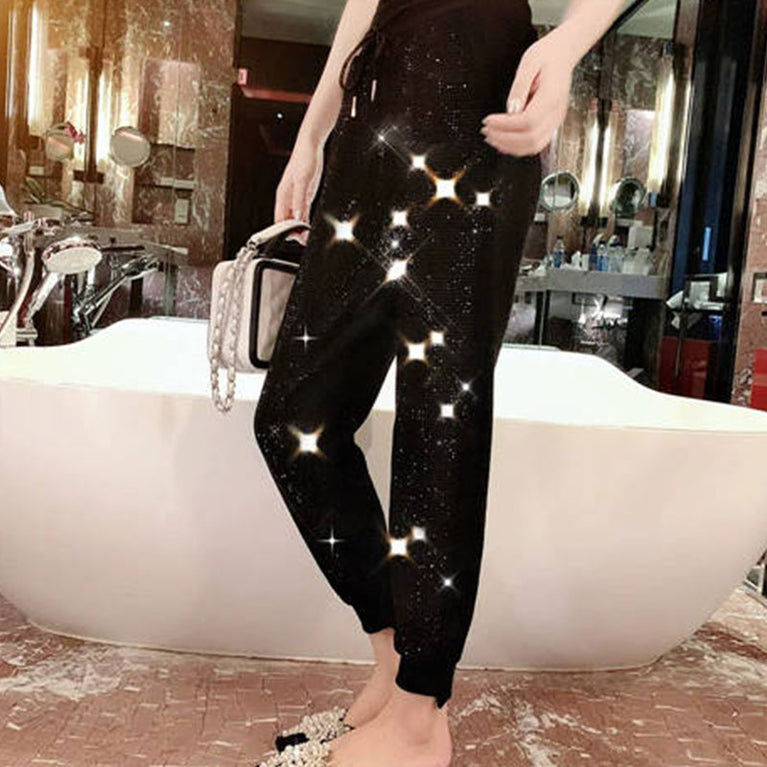 Damen Hose mit Glitzereffekt und Bündchen