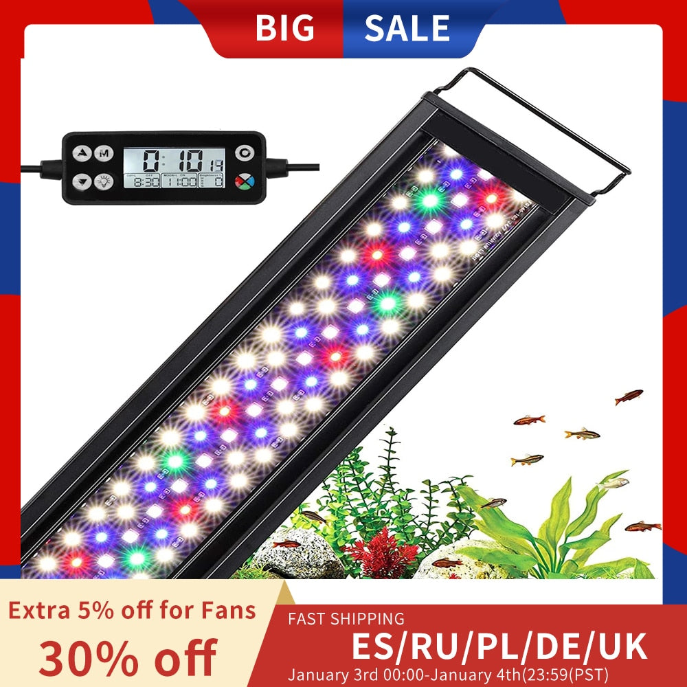 60–105 cm WRGB LED-Aquarium-Licht mit Timer, wasserdichtes Aquarium-Licht, Unterwasserlampe, Aquarien-Dekorbeleuchtung, bepflanzte Lichter