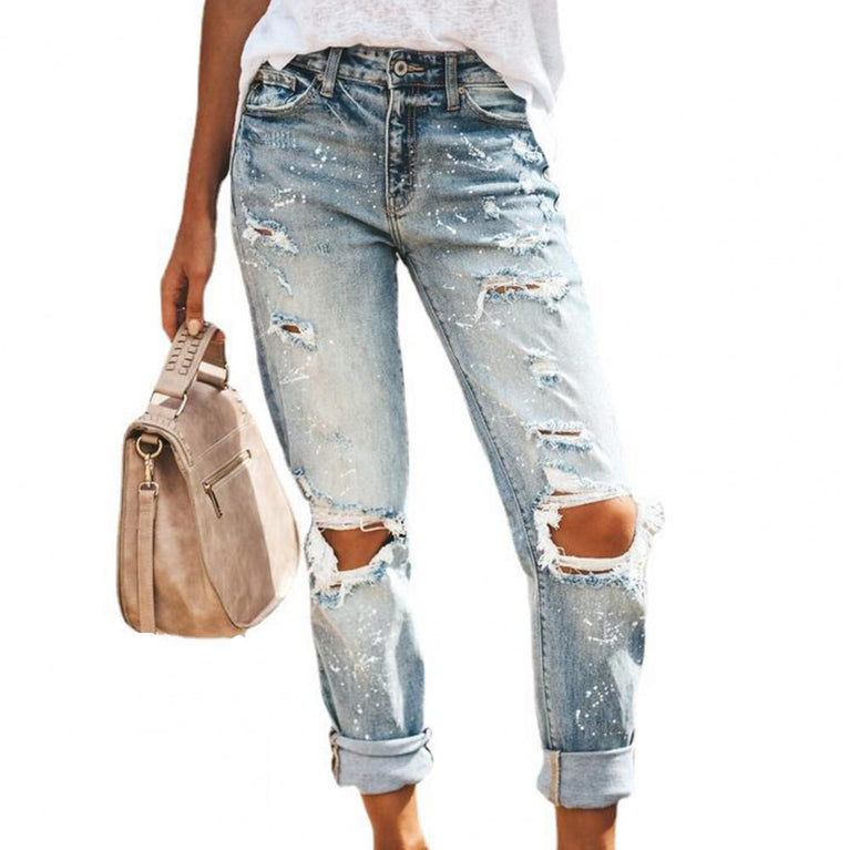 Damen Boyfriend Loch Jeans