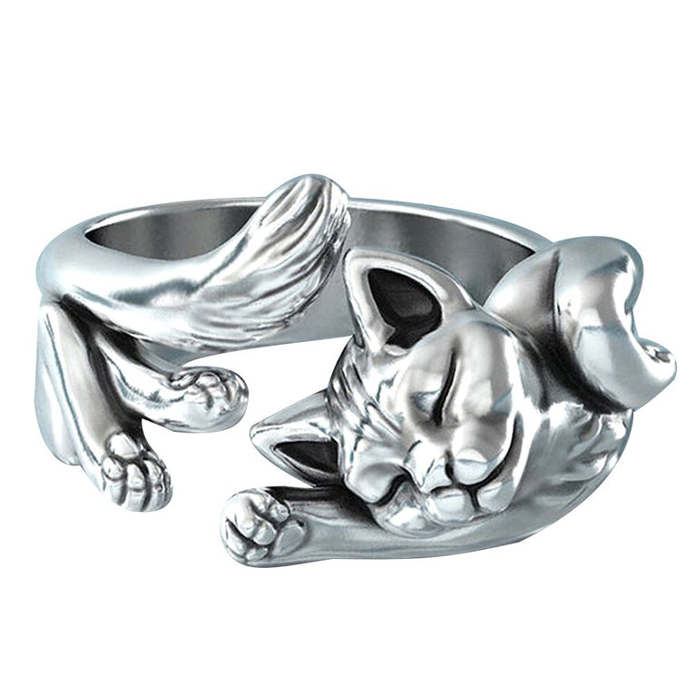 Vintage Unisex schlafende Katze Ring