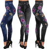 Blumendruck Denim Jeans Leggings für Damen